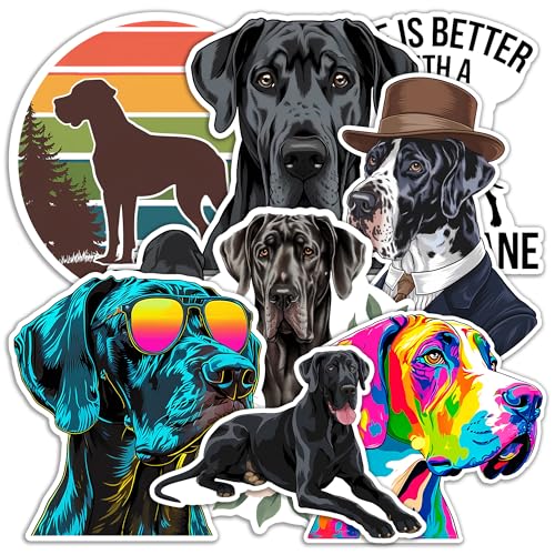 Image of Great Dane Dog Sticker 8 Pcs (Large Size) Vinyl Stickers Laptop Waterproof Decal for Car Bumper Water Bottle Window Funny Party Birthday Decorations - Size 4 Inches