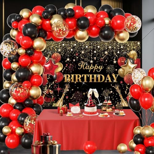 Red Birthday Party Decorations for Women,Balloon Aich kit,Black G...
