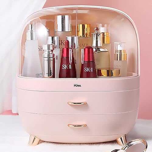 Ihuiniya Moderna caja organizadora de maquillaje con cajón, impermeable, a prueba de polvo, elegante vitrina, adecuada para encimera de baño,