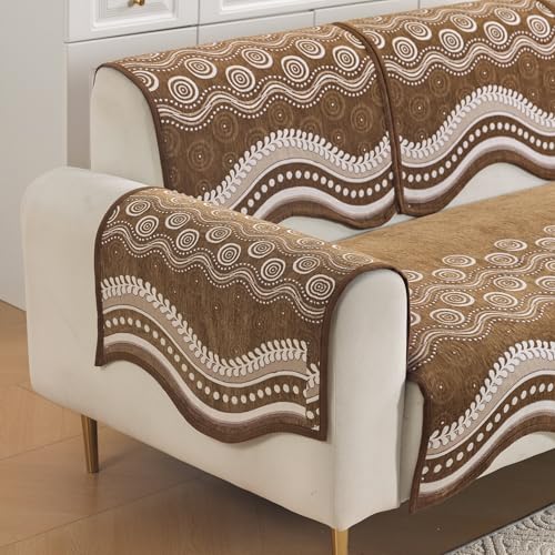 Image of HOKIPO Complete (Seat+Back+Arm) Sofa Mat Set for 3 Seater Sofa |Premium Chenille Sofa Covers with Curve Edges, 'Serene Curves Series' - Flowy Swirl (IN-997+1002+1001 * 2 - D1)