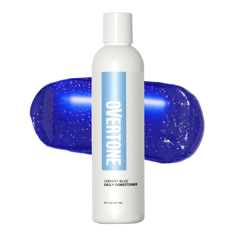 OVERTONEDaily Color Depositing Conditioner for All Hair: 8oz Temporary Coloring Conditioner with Shea Butter & Coconut Oil, Refresh Color & Prevent Fading, Vegan & Cruelty-Free, Vibrant Blue