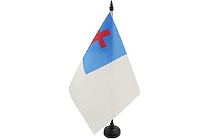Christian Religion Small Table Flag 5'' x 8'' w/ Black Plastic Stick and Base