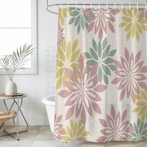 Geometric Flower Waterproof Shower Curtain, 48"x72" Washable Polyester Fabric Shower