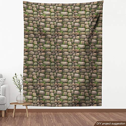 Image of Ambesonne Nature Fabric by The Yard Stones Covered with Moss Rock Formation Forest Peaceful Theme Water Resistant Outdoor and Indoor Fabric for Furnishing Sewing Hobby DIY Projects 2 Yards Brown Green