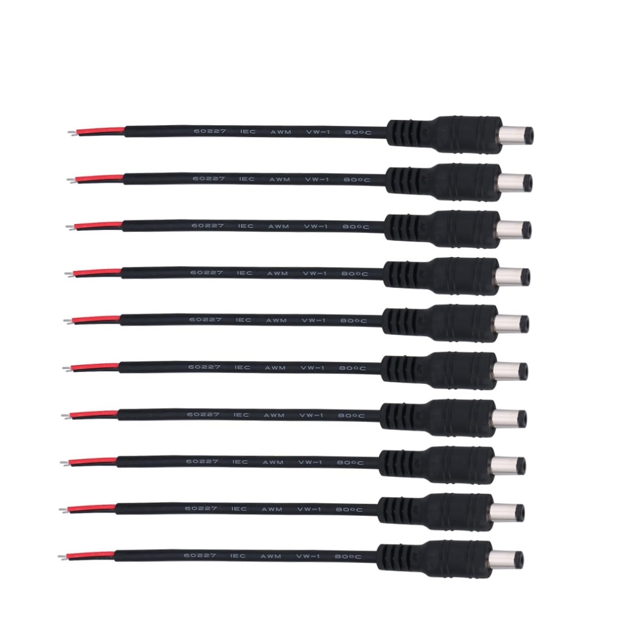 KICHOUSE 12v Dc Power Supply Connectors 10pcs 5.5x2.1mm Jack Connector Plug Cable for CCTV