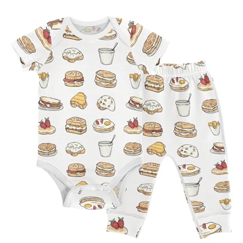 vvfelixl Sketchy Breakfast Baby Layette Sets,Baby Bodysuits Set Unisex Short Sleeve Babys Pants Sets 9-12M