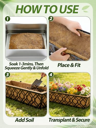Image of 30in Tapered Coco Liners for Window Planter Box - 2 Pack 100% Natural Coconut Coir Fiber Liner Replacement for Deck Flower Box, Garden Railing Fence Wall Planter Basket