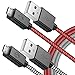PS4 Controller Long Charger Cable – 2 Pack 10FT Nylon Braided Micro USB Charging Play Cord Data Sync Wire with Flush Fit Connector for Playstation 4, Dualshock 4 Accessories (Black and Red)