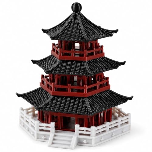 LOGOFUN Mini Pavilion Pagoda Zen Garden Statue Chinese Ancient Architecture Model for Bonsai Micro...