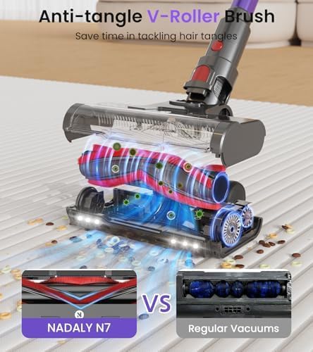 NADALY Cordless Vacuum Cleaner, 600W 50KPA 65Mins Vacuum Cleaners for Home, Anti-Tangle, Self-Standing Stick Vacuum with LED Display, Lightweight Vacuum for Hardwood Floors/Pet Hair/Carpet