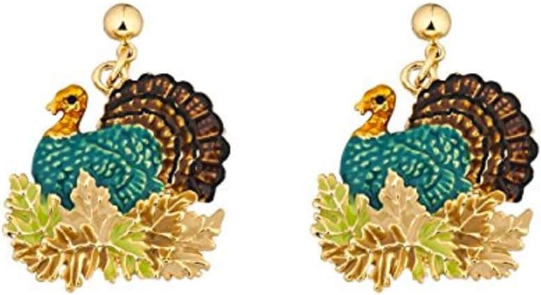 Lova Jewelry Retro Turkey Foliage Thanksgiving Fall Enameled Gold Tone Metal Dangle Earrings