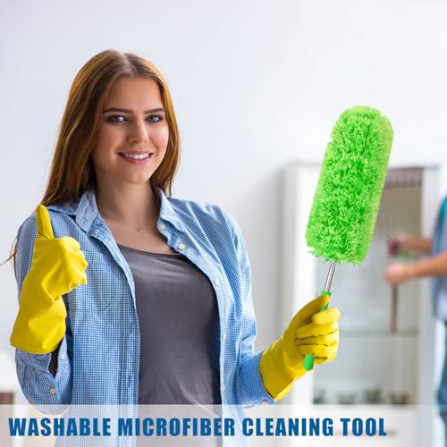 Image of Tanlade 1 Pcs Microfiber Feather Duster for Cleaning, Extendable 13-31 Inch Ceiling Fan Duster with Bendable Head, Washable Tools for Ceiling Fans, Furniture, Car, Cobwebs (Green)