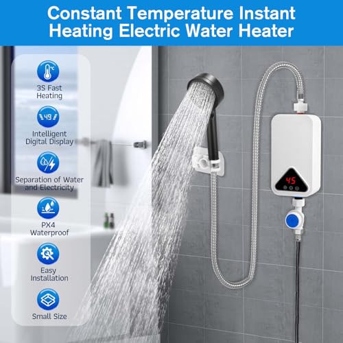 Mini Scaldabagno Istantaneo, 220 V, 5500 W, Scaldabagno Elettronico 30-55 °C, Temperatura Regolabile, Scaldabagno Elettrico, Senza Serbatoio Con Indicatore Led Per Cucina, Bagno (B) - 2