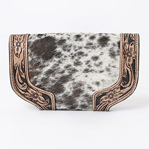 Women Cowhide Hairon and Tooled Leather Western Handmade Ladies Clutch Trifold Wallet3