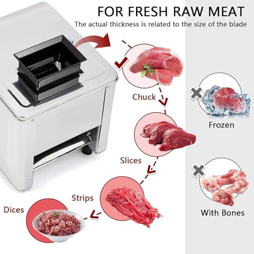 Máquina cortadora de Carne Comercial - Máquina eléctrica de Corte, desmenuzado y picado de 850 W, 150 kg/h, Incluye rebanadora de 2,5/3,5/5/7/10/15/21 mm para Cocina.
