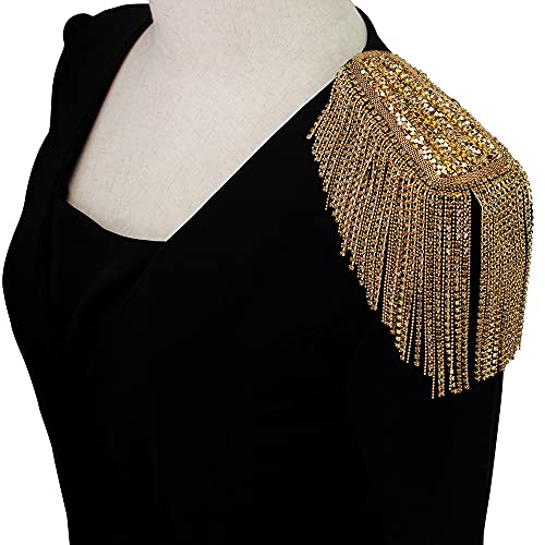 Image of Tassel Epaulettes Shoulder Crystal Chain Fringe Shoulder Badge Brooch Pins for Ringmaster Costume 2 pieces (gold)