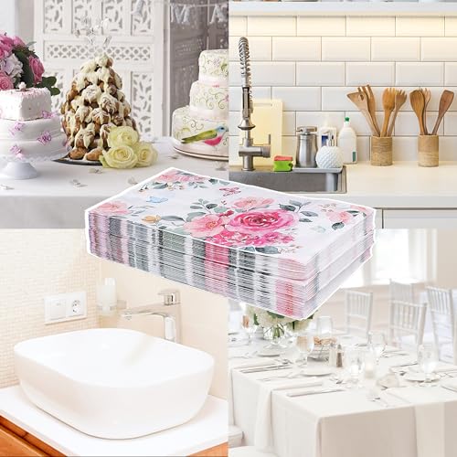 Nanaborn RLR119 Floral Paper Napkins For Plates-60Pcs Disposable Flower Guest Long Napkins thumb #4