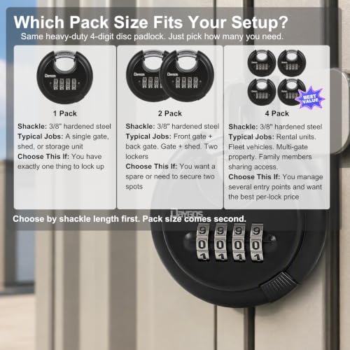 Image of DAYGOS Combination Disc Padlocks for Outdoor - Heavy Duty 4 Digit Code Lock, Combo Lock for Storage Unit,Gate,Fence,Trailer,4PCS,Black