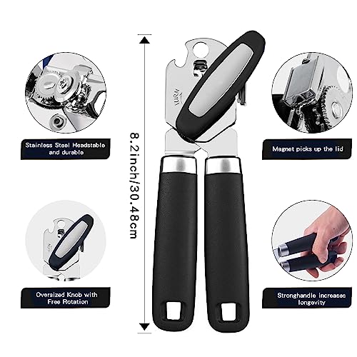 Can Opener Manual With Magnet,Hand Held Can Opener Smooth Edge,Strong Good Grips Safety Can Opener Heavy Duty For Safe Cut,Handheld Manual Can Opener With Sharp Cutting Wheel,Black #TOP2