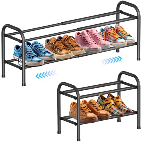 2 Niveaux Étagère à Chaussures Extensible, Rangement Chaussure Réglable pour 8-10 Paires Shoes, Porte Chaussures Gain de Place en Métal, Shoe Rack pour Entrée, Salon, Chambre, Dressing,Couloir,Placard