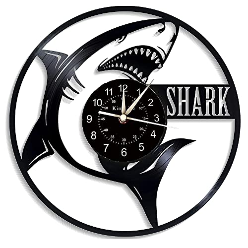 Smotly Reloj de pared de vinilo, reloj de pared de diseño de tiburón, reloj de pared de decoración de pared para el hogar Cover