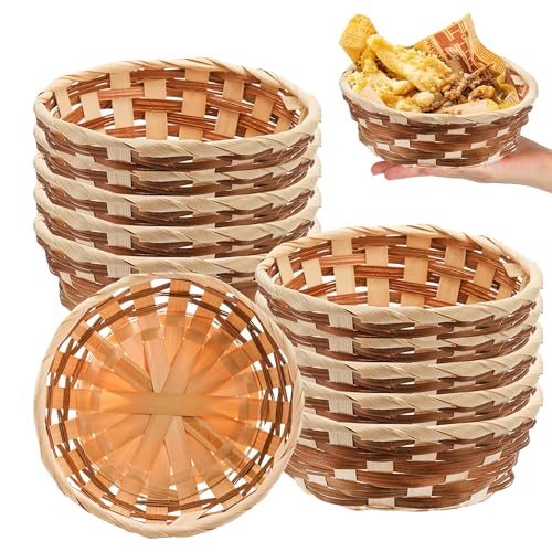 Bamboo Bread Basket - 10 Pcs Round Woven Food Serving Baskets, 17cm