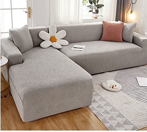 Housse de canapé jacquard en L extensible gris 3 places - 2
