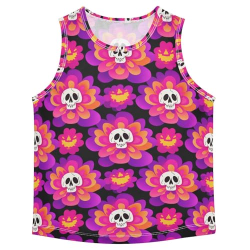 J JOYSAY Skull Flowers Dark Black Boys Tank Top Sleeveless Muscle Shirts Quick Dry Kids T-Shirts 3-15T