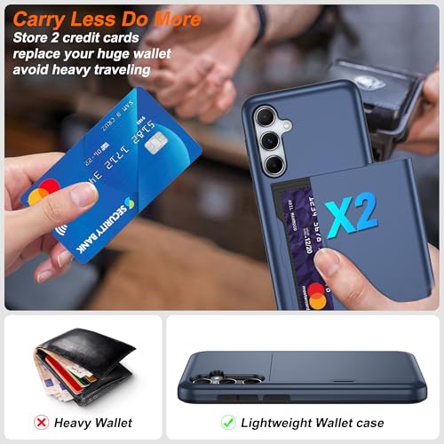 Pilaru Compatible with Samsung Galaxy A55 5G Case with Card Holder Dual Layer Heavy Duty Protective Shockproof Hidden Card Slot Slim Wallet Phone Cover for Women&Men for A55 Phone Case (Blue) - image 3