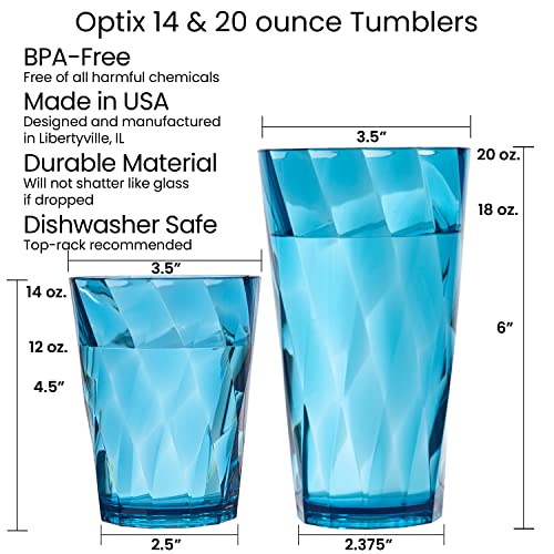 Reusable Jewel Tone Acrylic Drinking Glasses Set (16 pcs) - Made in USA, BPA-Free, Dishwasher Safe