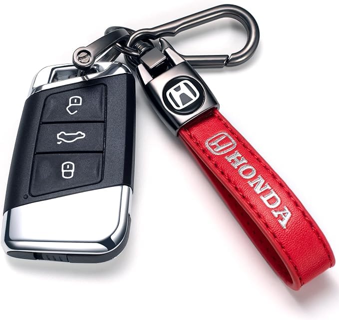 Image of Genuine Leather Car Keychain for Honda Key Chain for Men and Women Family Present Key Ring Accessories(Red)