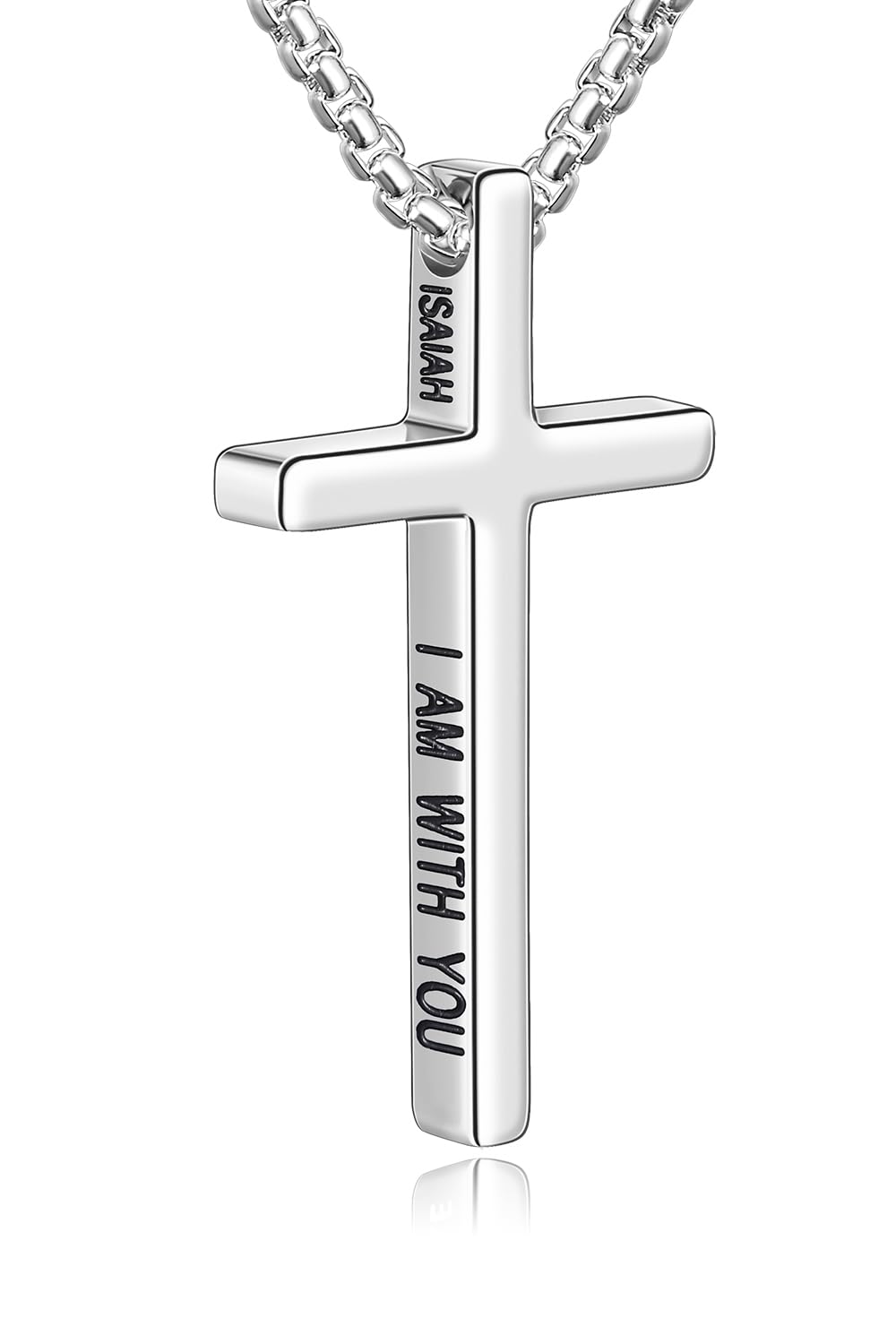 Fiusem Cross Necklace for Men, Inspirational Bible Verse Cross Chain for Men, Stainless Steel Box Necklace, Religious Christian Jewelry Gift