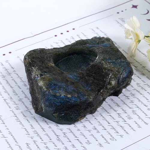 Soulnioi Natural Crystal Candle Holder Ornament Rough Stone Candle Tealight Candle Holder for Home Garden Decoration-Labradorite Stone - Image 3