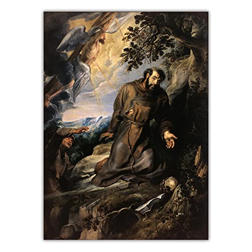 Cuadros Famosos Laminas Peter Paul Rubens'St Francis of Assisi Receiving the Stigmata' Imprimir en lienzo-Cuadros De Pared Sala-Reproducción de pinturas famosas 80x112cm Sin marco