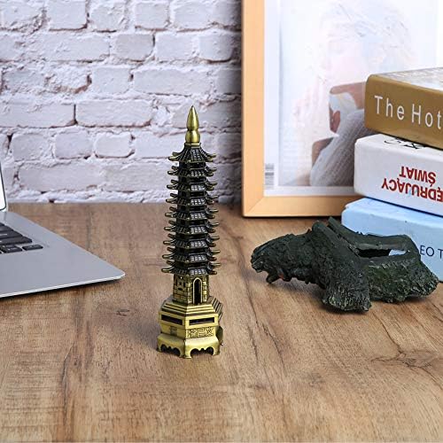 Miniatura 4 de Estatua de torre, aleación de metal, pagoda, jardín zen, miniatura, Feng Shui, decoración para oficina, hogar, escritorio, adornos coleccionables