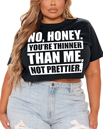 HEARTISIAN Women's Plus Size Summer T Shirt Letters Printing Casual Crop Tops Short Sleeves...