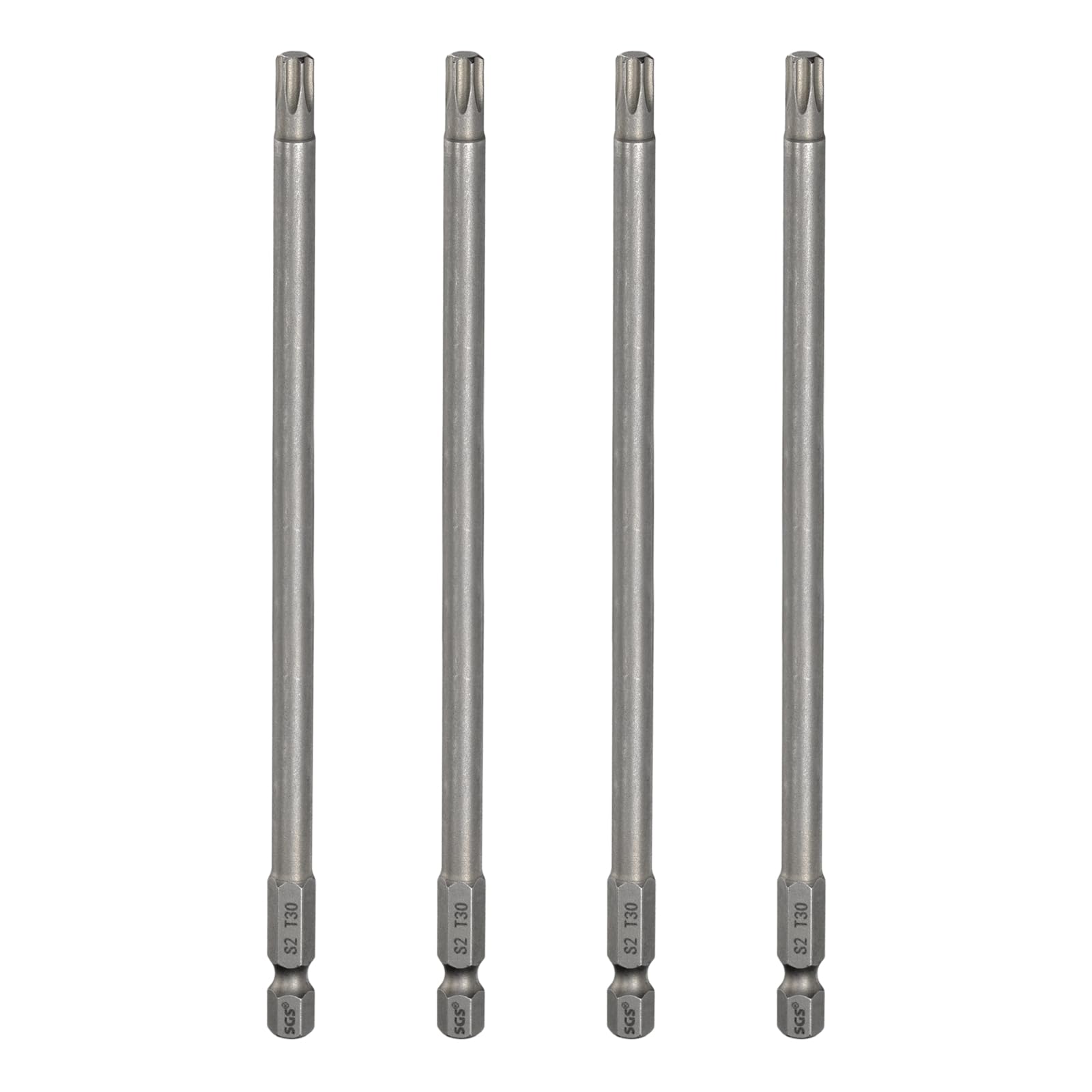 sourcing map 4pcs T30 Torx Head Screwdriver Bit 1/4" Hex Shank 6" (150mm) Long Magnetic No Hole Tip Tamper Proof 6 Point Star Screw Driver Drill Bits S2 Steel Industrial Power Screwdrivers