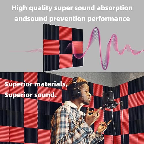 TEMGCUAM 56 Pack Acoustic Foam Panels |1 \"x12 \"x12\" Rapid Recovery Acoustic Wall Panels |High Density Sound Reducing Panels for Home Studio |With Adhesive Stickers 280PCS (28 Black+28 Red) - Thumbnail 5