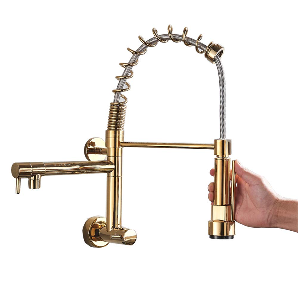 Robinet de cuisine en or mural pour eau froide simple avec bec portatif