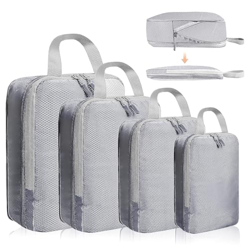 Equipaje bolsa de compresión, paquete de cubos de compresión, organizador de viaje ultraligero, almacenamiento de maleta puede satisfacer todas sus necesidades de viaje (gris, 4 piezas)