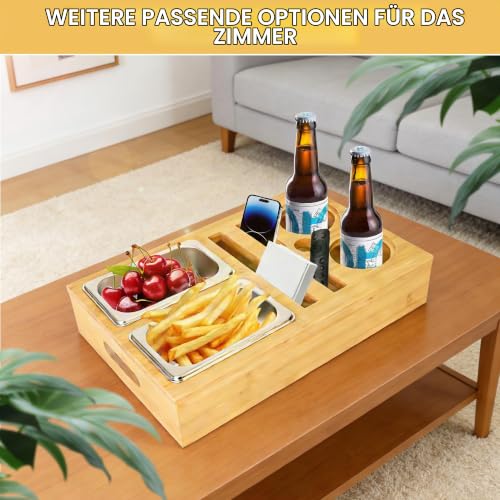DUBUOZA Couchbar Snackbox Grau Mit Snackschalen Aus Edelstahl Sofa Tablett Geeignet für Wohnzimmer, Sofa, Garten… – Ansicht 5