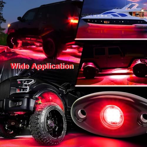Image of 12pods Pure Red led Rock Lights Dc 12v with Switch Kit for Trucks utv ATV