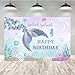 Lofaris 5x3ft Mermaid Happy Birthday Backdrop Fish Tail Theme Background for Kids Girl Under The Sea Splish Splash Oneder The Sea 1st Bday Photography Party Decoration Purple Banner Supplies