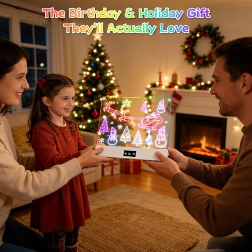 LED Drawing Board for Kid - Rechargeable 14" Doodle Glow Neon Art Note Boards, Holiday Birthday Gifts Toy for Kids Girls Boys Teens, Light Up Acrylic Dry Erase Message Note Writing Pad with 7 Markers - image 7