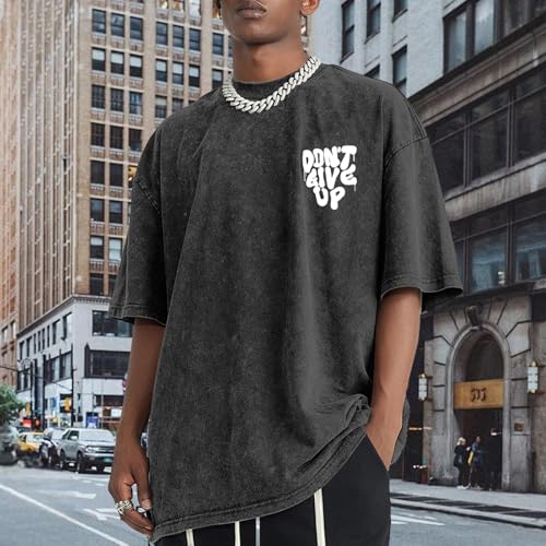 Oversized Tshirts for Men Graphic Vintage Tees Streetwear Shirts Acid Wash Tshirt Positive Letter Print Cotton Tops2