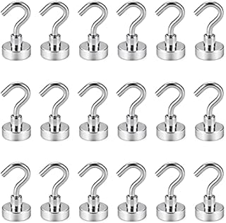 BTLIN Small Magnetic Hooks, Strong Neodymium Magnet with Hook, Heavy Duty Metal Hanging Hook Max Load Capacity 18Lbs for Fridge Kitchen Garage Office 18Pack