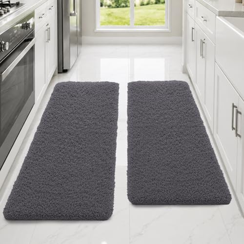 Image of SITTELLA Premium Microfiber Runner Mats Combo (45x100 & 45x120 CM) | Ultra Soft Plush Floor Rugs | Anti-Skid Backing | Super Absorbent & Quick Dry | Washable Kitchen, Hallway & Bedroom Runners | Grey