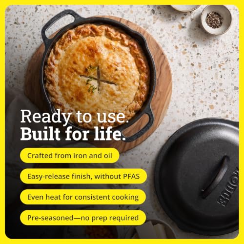 Image of Lodge Cast Iron Dutch Oven 1 Quart - Loop Handle Cooking Vessel - Even Heat Retention - Oven-Safe, Versatile Pot