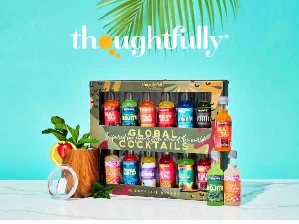 Thoughtfully Cocktails, Global Cocktail Mixer Set, Vegan and Vegetarian, Flavors Margarita, Moscow Mule and More, Set of 12 (Contains NO Alcohol)