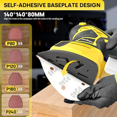 Enventor Detail Sander, 130W 13500 Compact Electric Mouse Sander with Dust Collector, 20PCS Sandpapers, Ideal for Wood, Furniture, Metal Sanding and Polishing, Paint Removing - Image 3